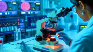Illustration de la détection précoce des récidives de cancer du sein par biopsie liquide. Image réalisée par IA.