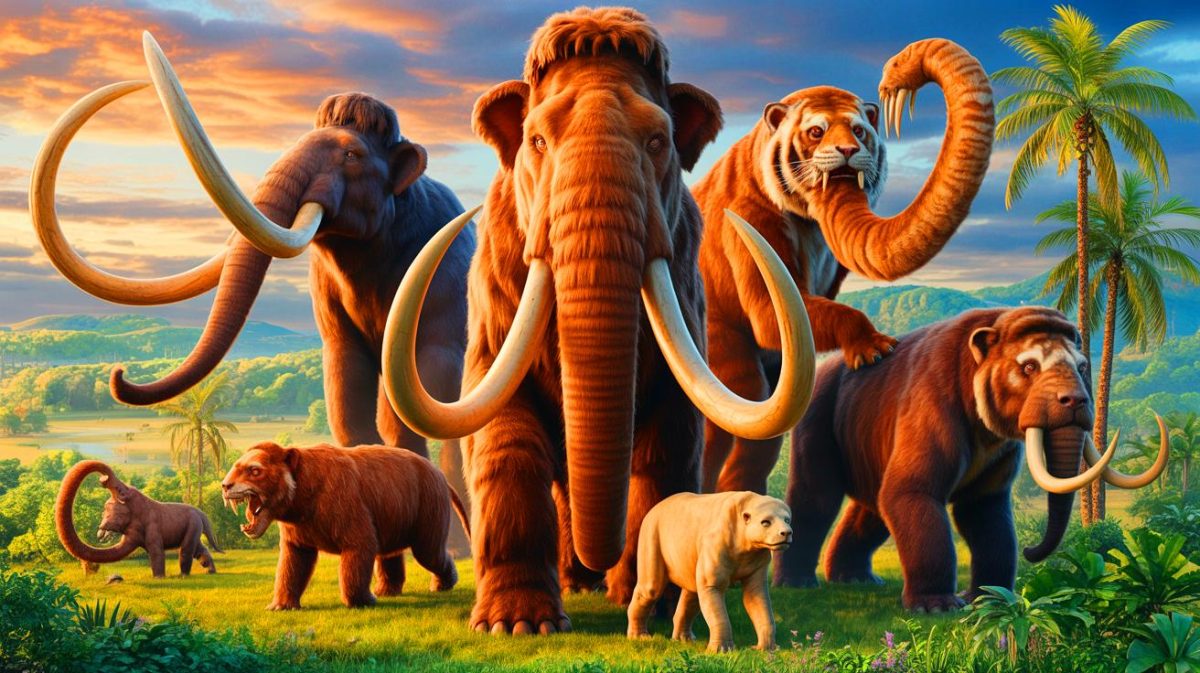 Illustration de la mégafaune et des animaux géants disparus. Image réalisée par IA.