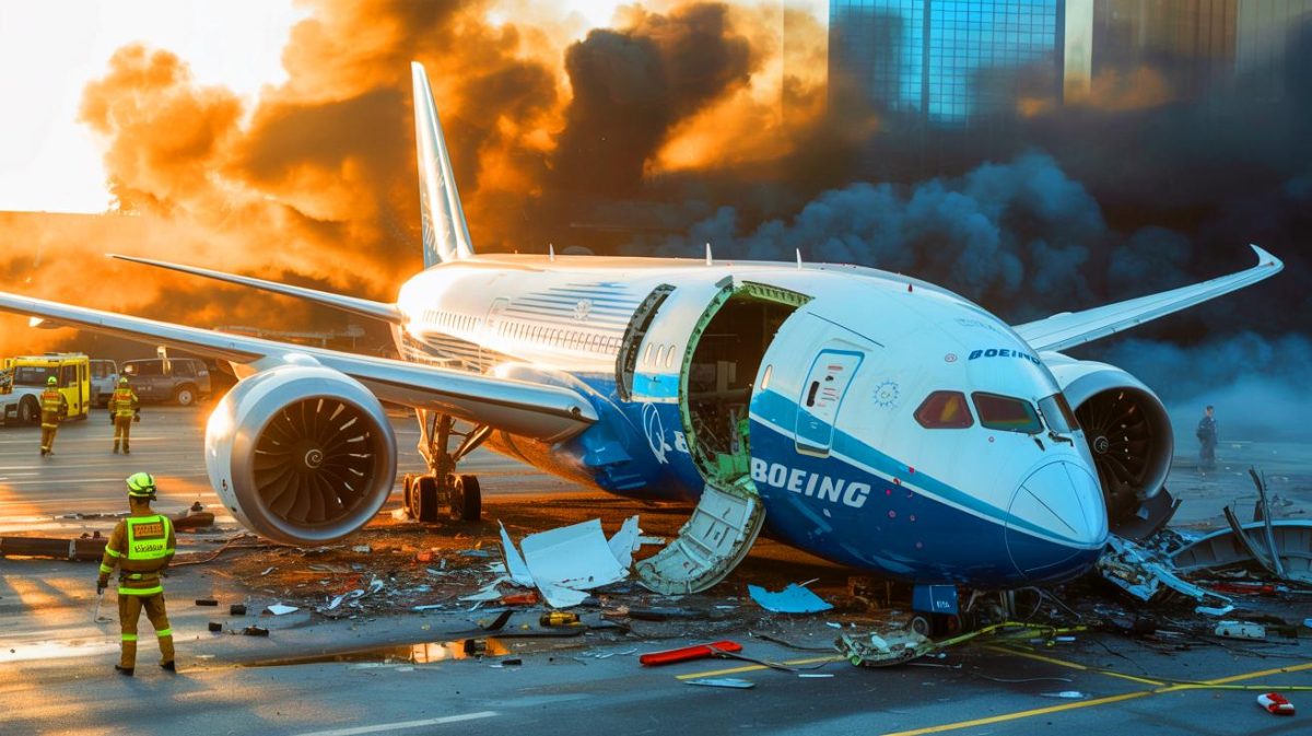 Illustration de l'épave du Boeing 787 d'Air India après le crash. Image réalisée par IA.