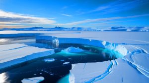 Illustration de l'Antarctique avec un gain de glace inattendu entre 2021 et 2023. Image réalisée par IA.