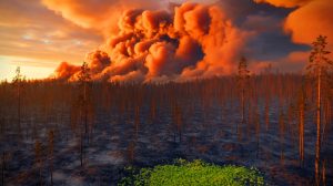 Illustration de la dévastation des forêts en Ukraine en 2024. Image réalisée par IA.