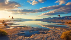 Illustration de la Salton Sea, lac toxique de Californie libérant des gaz dangereux. Image réalisée par IA.