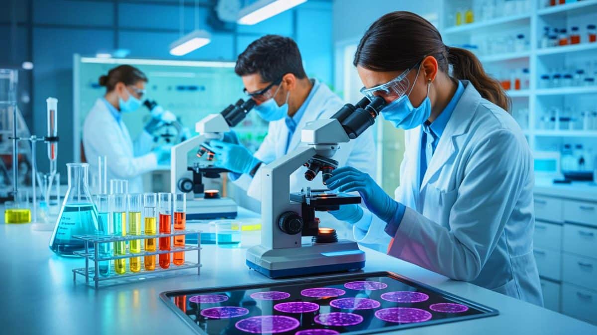 Illustration de la lutte contre les récidives du cancer du sein grâce à une découverte scientifique sur la protéine PIK3C3. Image réalisée par IA.