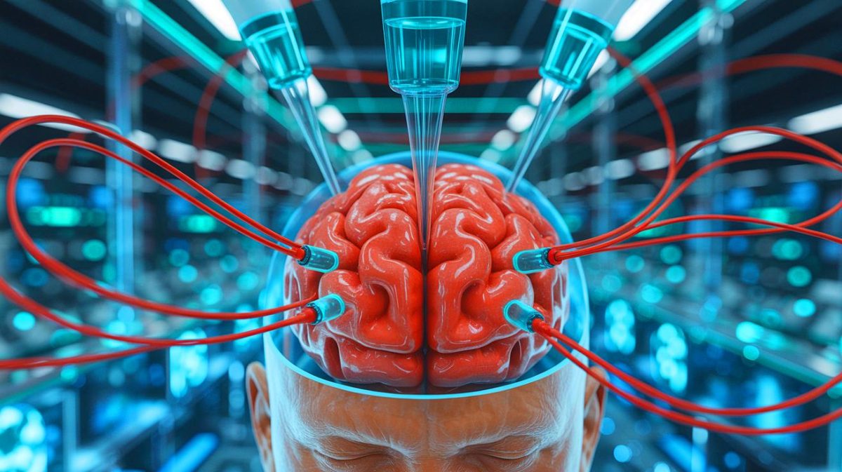 Illustration de l'implant cérébral Blindsight de Neuralink visant à redonner la vue aux aveugles. Image réalisée par IA.
