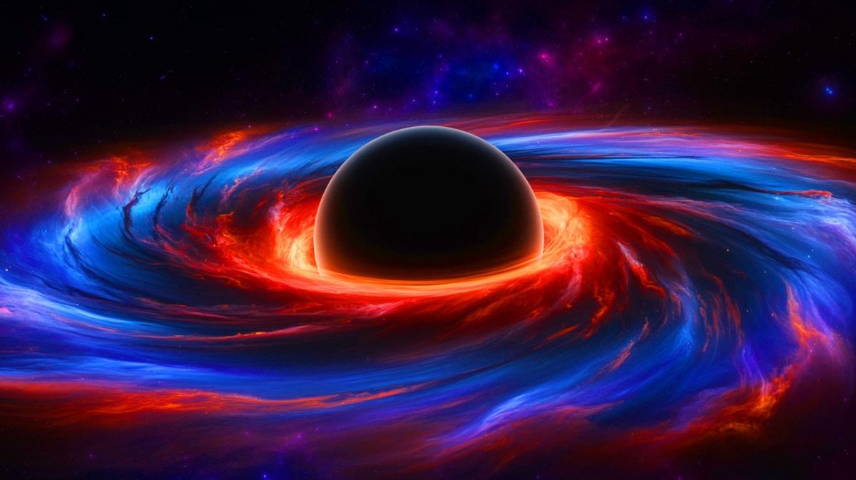 Illustration de la vitesse de rotation du trou noir Sagittarius A* au centre de notre galaxie. Image réalisée par IA.