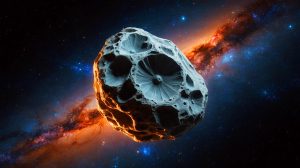 Illustration de l'astéroïde Bennu étudié pour détecter une potentielle cinquième force fondamentale. Image réalisée par IA.