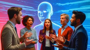Illustration de l'intelligence artificielle surpassant les humains aux tests d'intelligence émotionnelle. Image réalisée par IA.