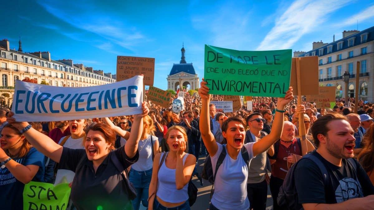 Illustration de la mobilisation contre la loi Duplomb en France. Image réalisée par IA.