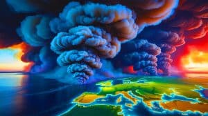 Illustration de fumées d'incendies au Canada atteignant l'Europe. Image réalisée par IA.