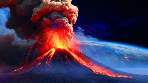 Illustration de l'éruption du volcan Etna observée depuis l'espace. Image réalisée par IA.