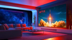 Illustration de la collaboration entre la Nasa et Netflix pour la diffusion d'évènements spatiaux. Image réalisée par IA.