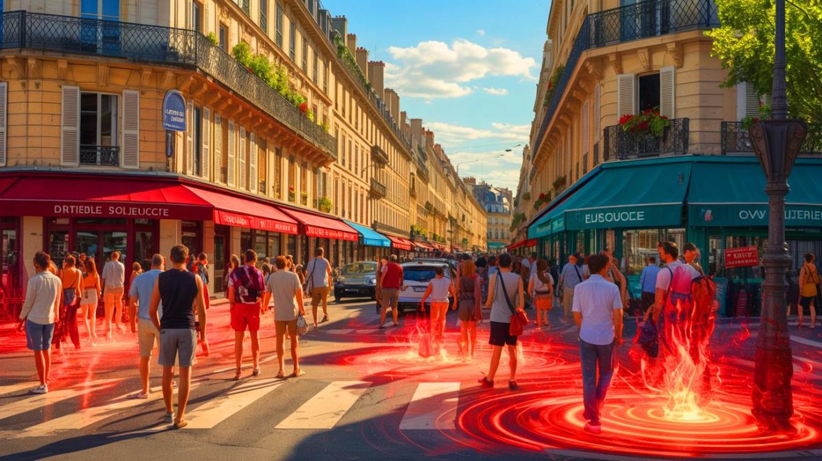 Illustration de la canicule frappant la France avec des vagues de chaleur intenses. Image réalisée par IA.