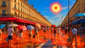 Illustration de la canicule extrême dépassant les prévisions climatiques de 2050. Image réalisée par IA.