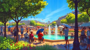 Illustration de la canicule en France avec seize départements en alerte rouge. Image réalisée par IA.
