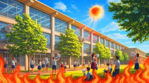 Illustration de l'adaptation des écoles françaises face à la canicule. Image réalisée par IA.