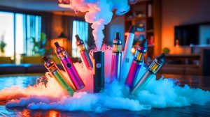 Illustration de la présence de métaux lourds dans les cigarettes électroniques jetables. Image réalisée par IA.