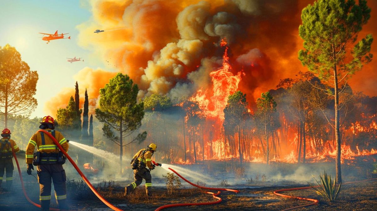 Illustration de l'incendie de Martigues mobilisant près de 1.000 pompiers, générée par intelligence artificielle.