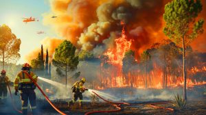 Illustration de l'incendie de Martigues mobilisant près de 1.000 pompiers, générée par intelligence artificielle.