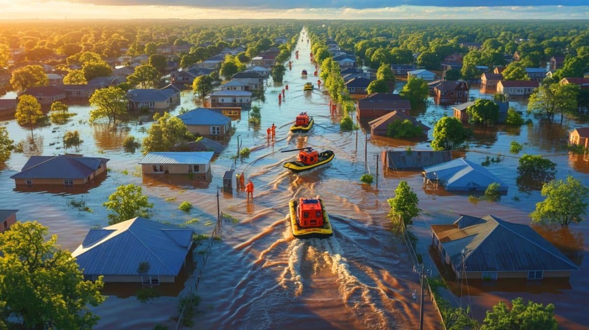 Illustration de l'ampleur des inondations au Texas, générée par intelligence artificielle.