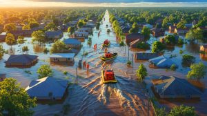 Illustration de l'ampleur des inondations au Texas, générée par intelligence artificielle.