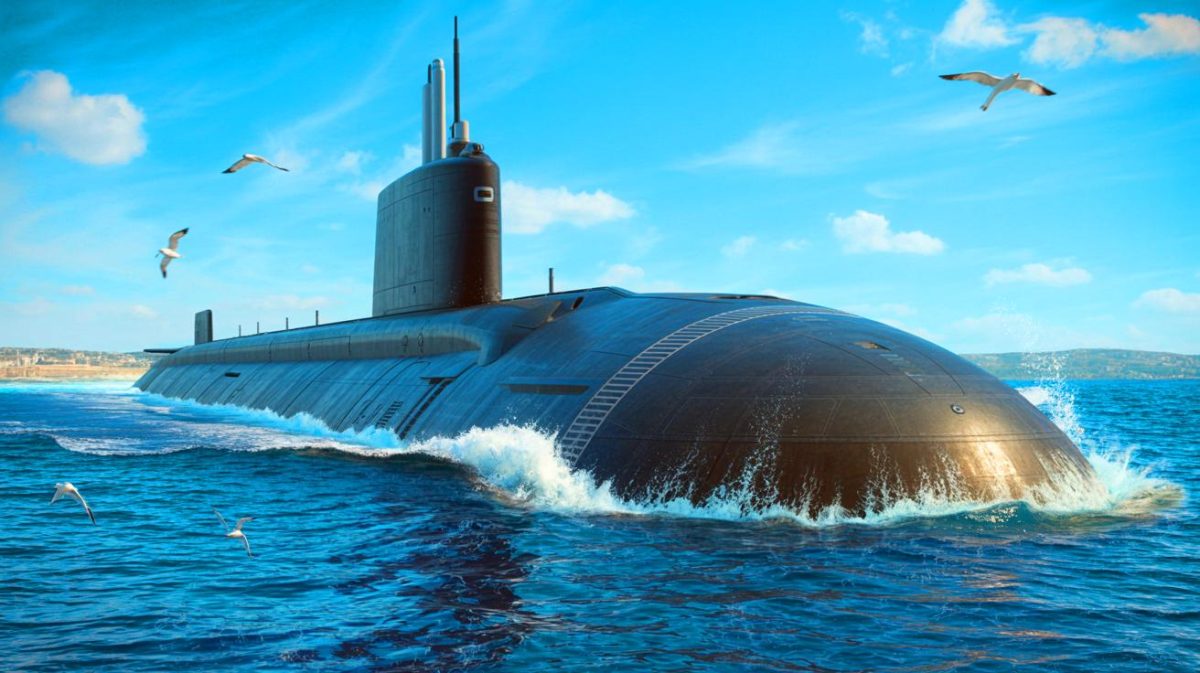Illustration de la mise à l'eau du sous-marin nucléaire d'attaque « De Grasse » générée par intelligence artificielle.