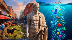 Illustration de l'enquête sur les origines du Covid-19, la pollution plastique et les facettes méconnues de l'empereur romain Caligula, générée par intelligence artificielle.