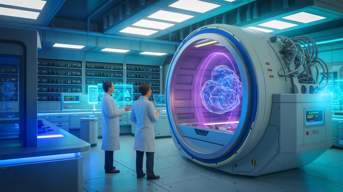 Illustration de la découverte du seaborgium-257, un isotope super-lourd, générée par intelligence artificielle.