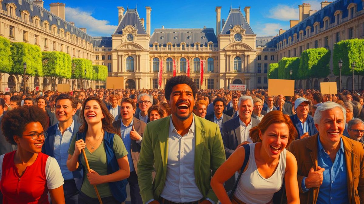 Illustration de la mobilisation citoyenne en soutien au Palais de la découverte, générée par intelligence artificielle.