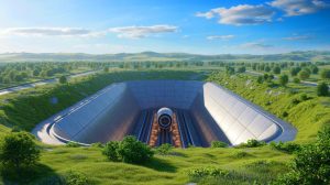 Illustration de l'enfouissement des déchets nucléaires à Bure, générée par intelligence artificielle.