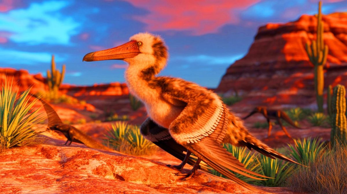 Illustration de la découverte d'Eotephradactylus mcintireae, un ptérosaure ancien, générée par intelligence artificielle.