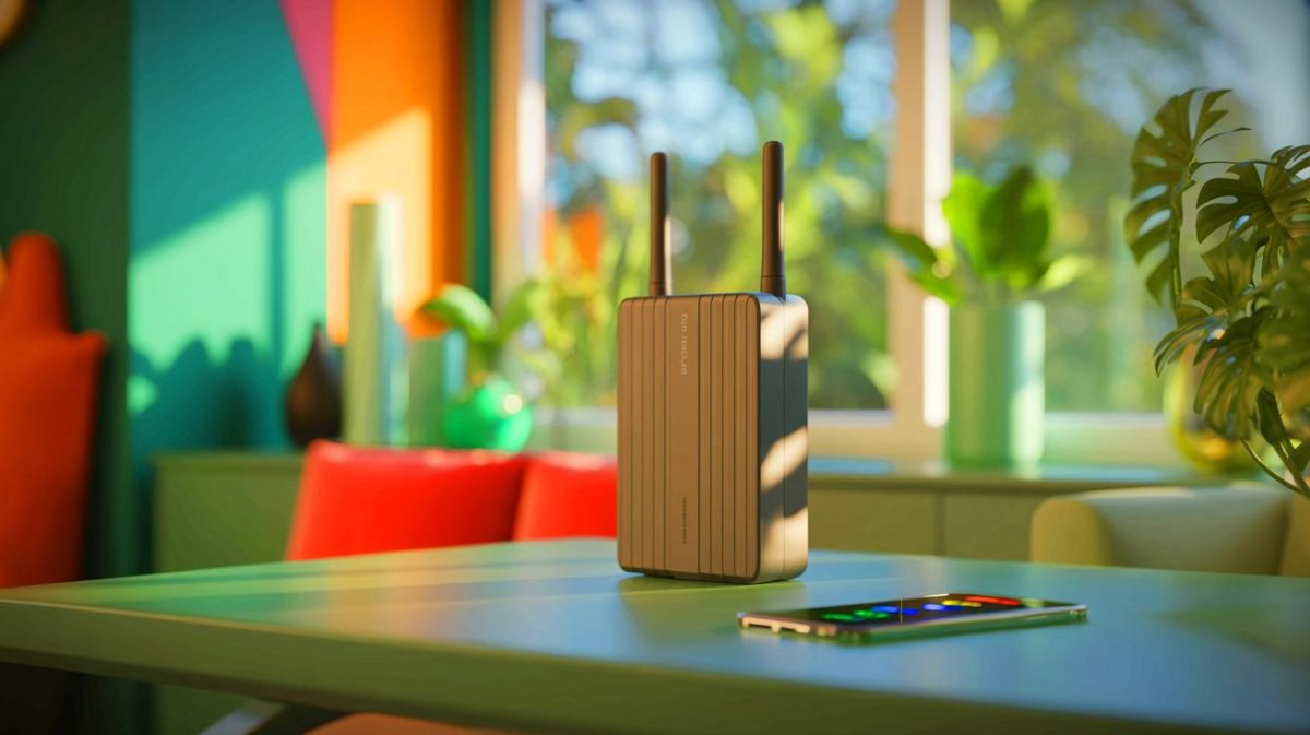 Illustration de l'amélioration de la connectivité grâce aux amplificateurs de signal pour téléphone portable, générée par intelligence artificielle.