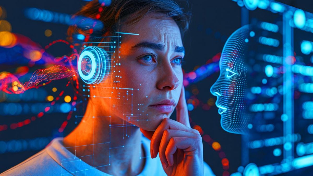 Illustration de l'utilisation des agents conversationnels en santé mentale, générée par intelligence artificielle.