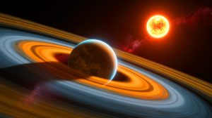 Illustration de la formation d'une planète autour d'une étoile, générée par intelligence artificielle.