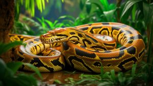 Illustration de la capacité du python à digérer des proies entières, générée par intelligence artificielle.