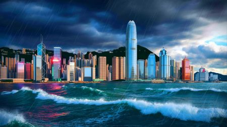 Illustration de l'approche du typhon Wipha vers Hong Kong, générée par intelligence artificielle.