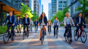 Illustration de la promotion du vélo de fonction en entreprise, générée par intelligence artificielle.
