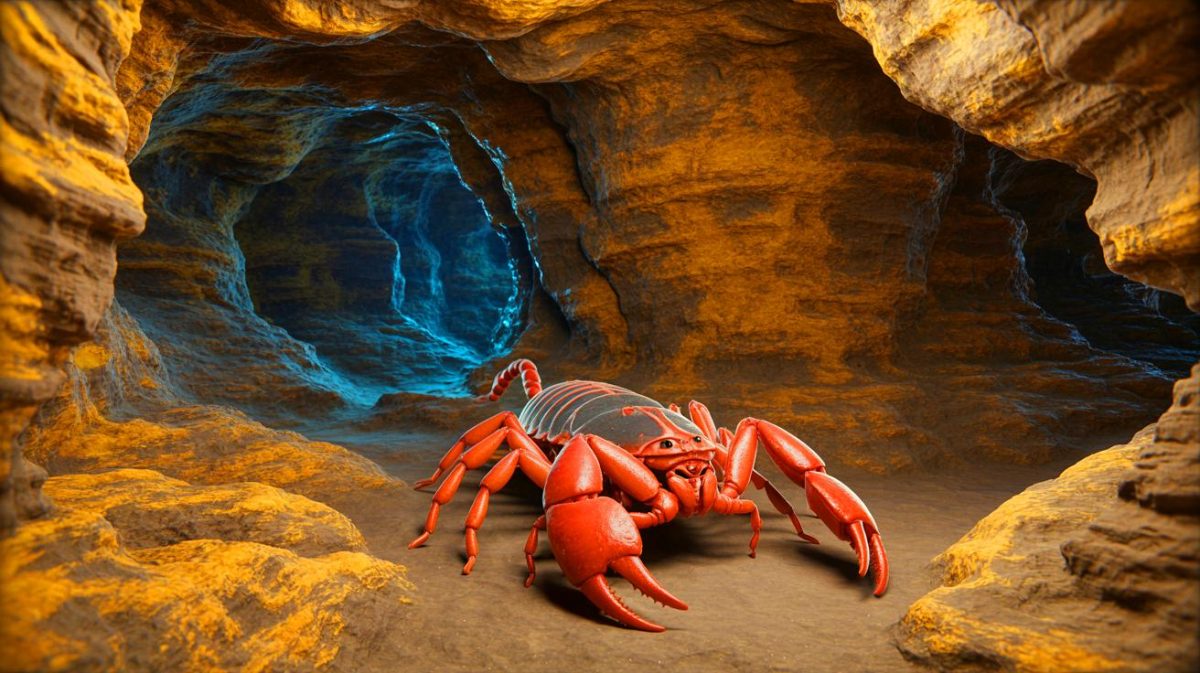 Illustration de l'exploration des grottes en Corée du Sud révélant de nouvelles espèces de pseudoscorpions, créée par intelligence artificielle.