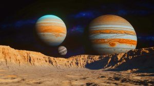 Illustration de la structure interne divergente de Ganymède et Callisto. Image réalisée par IA.