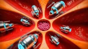 Illustration de microbots innovants éliminant les infections bactériennes des sinus, générée par intelligence artificielle.