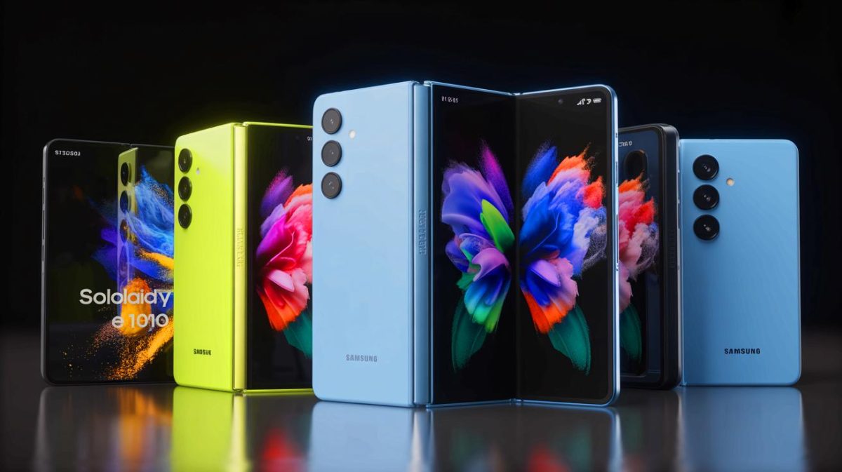 Illustration de la nouvelle gamme de smartphones pliables de Samsung, générée par intelligence artificielle.