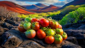 Illustration de tomates sauvages des Galápagos présentant un revirement évolutif. Image réalisée par IA.