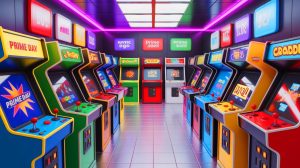 Illustration de machines d'arcade en promotion durant le Prime Day 2025, générée par intelligence artificielle.