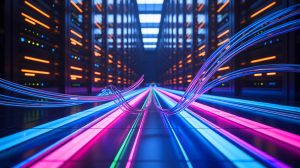 Illustration de l'exploit japonais atteignant une vitesse Internet de 1,02 pétaoctets par seconde, générée par intelligence artificielle.