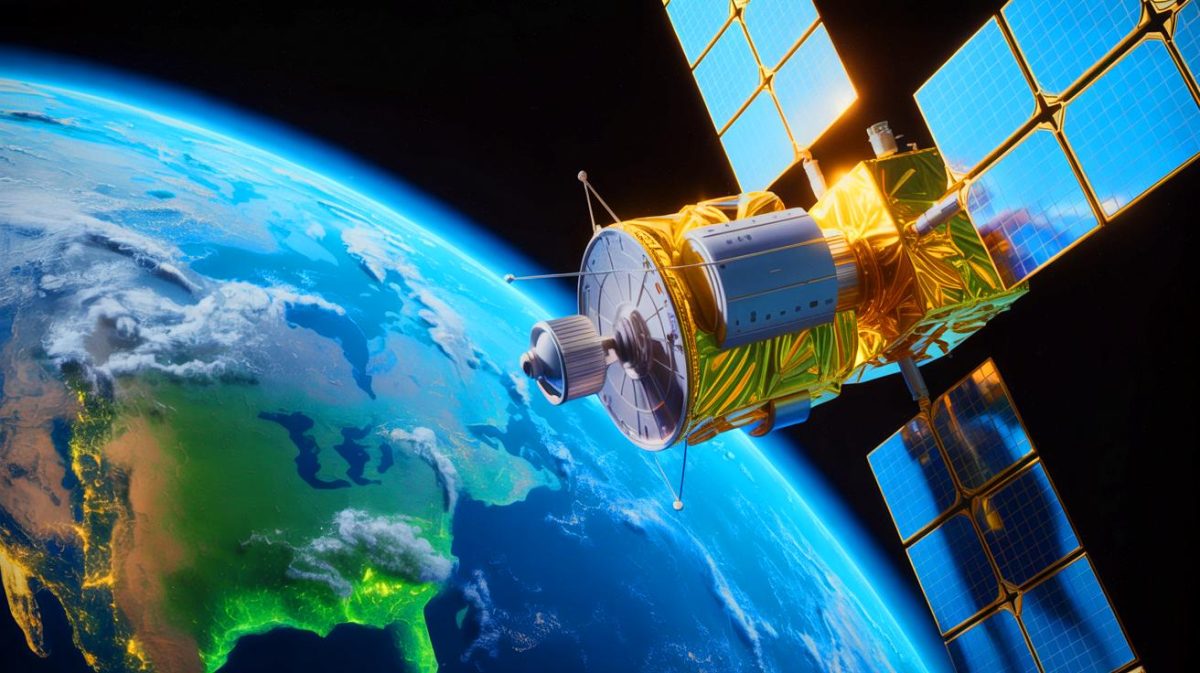 Illustration de l'observation du satellite chinois Shijian 26 par un autre satellite, générée par intelligence artificielle.
