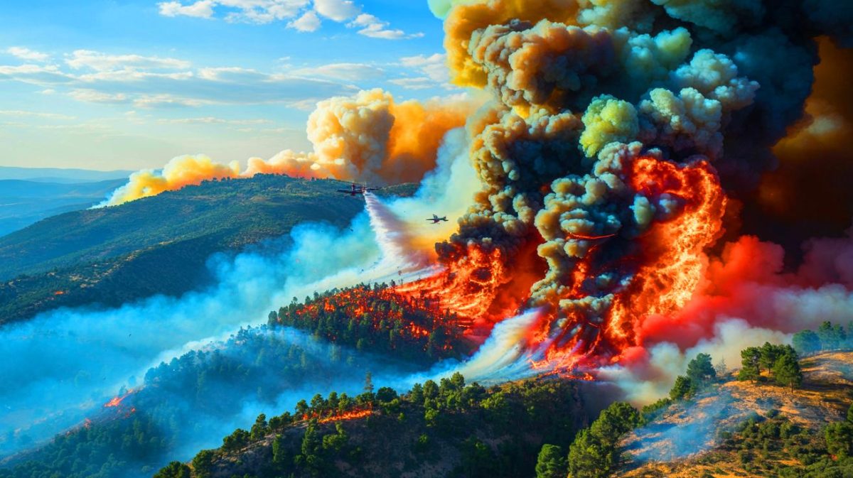 « C’est la catastrophe écologique du siècle ! » : la Syrie en détresse face aux feux de forêts implore l’Union européenne pour une aide urgente et massive Illustration de l'intensité des incendies de forêt en Syrie, générée par intelligence artificielle.