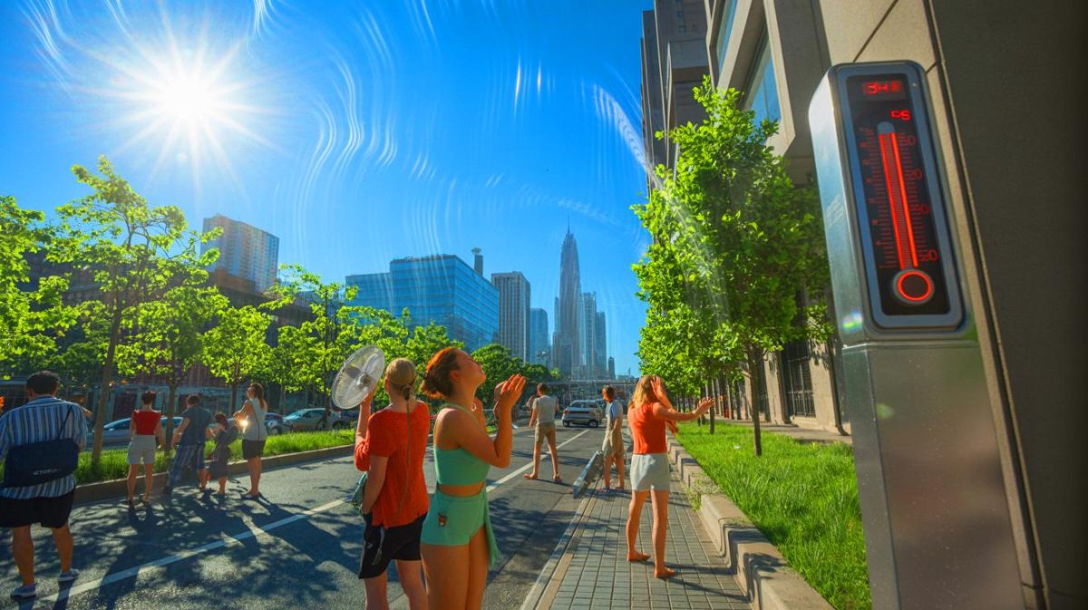 Illustration de l'impact des vagues de chaleur record en juin 2025, générée par intelligence artificielle.