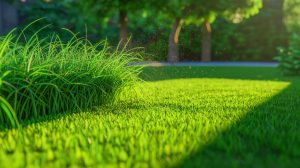 Illustration de l'odeur envoûtante de l'herbe coupée révélant un système de défense végétale, générée par intelligence artificielle.