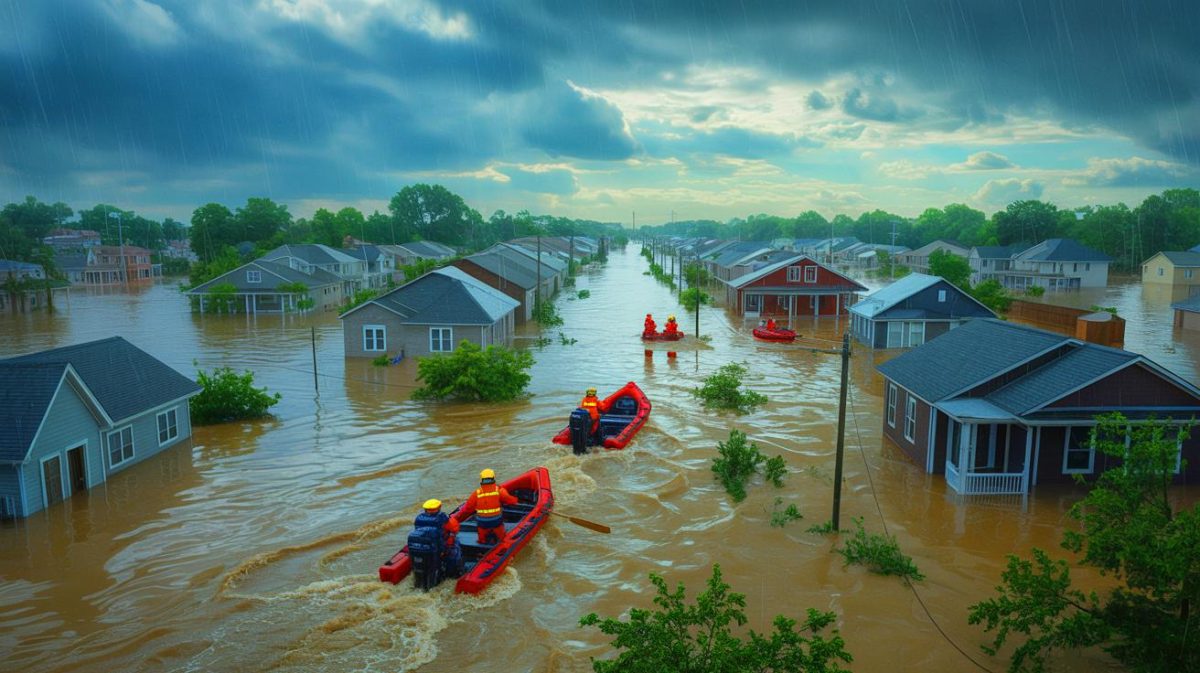 Illustration de l'impact des inondations dévastatrices au Texas, générée par intelligence artificielle.