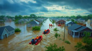Illustration de l'impact des inondations dévastatrices au Texas, générée par intelligence artificielle.
