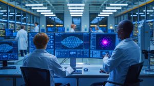 Illustration de la découverte par le Cern d'une violation de symétrie chez un baryon Lambda, générée par intelligence artificielle.